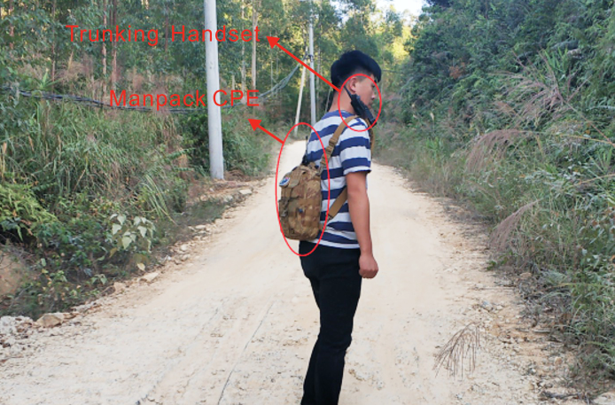 Then the tester took the CPE and trunking handset walked along the firebreak